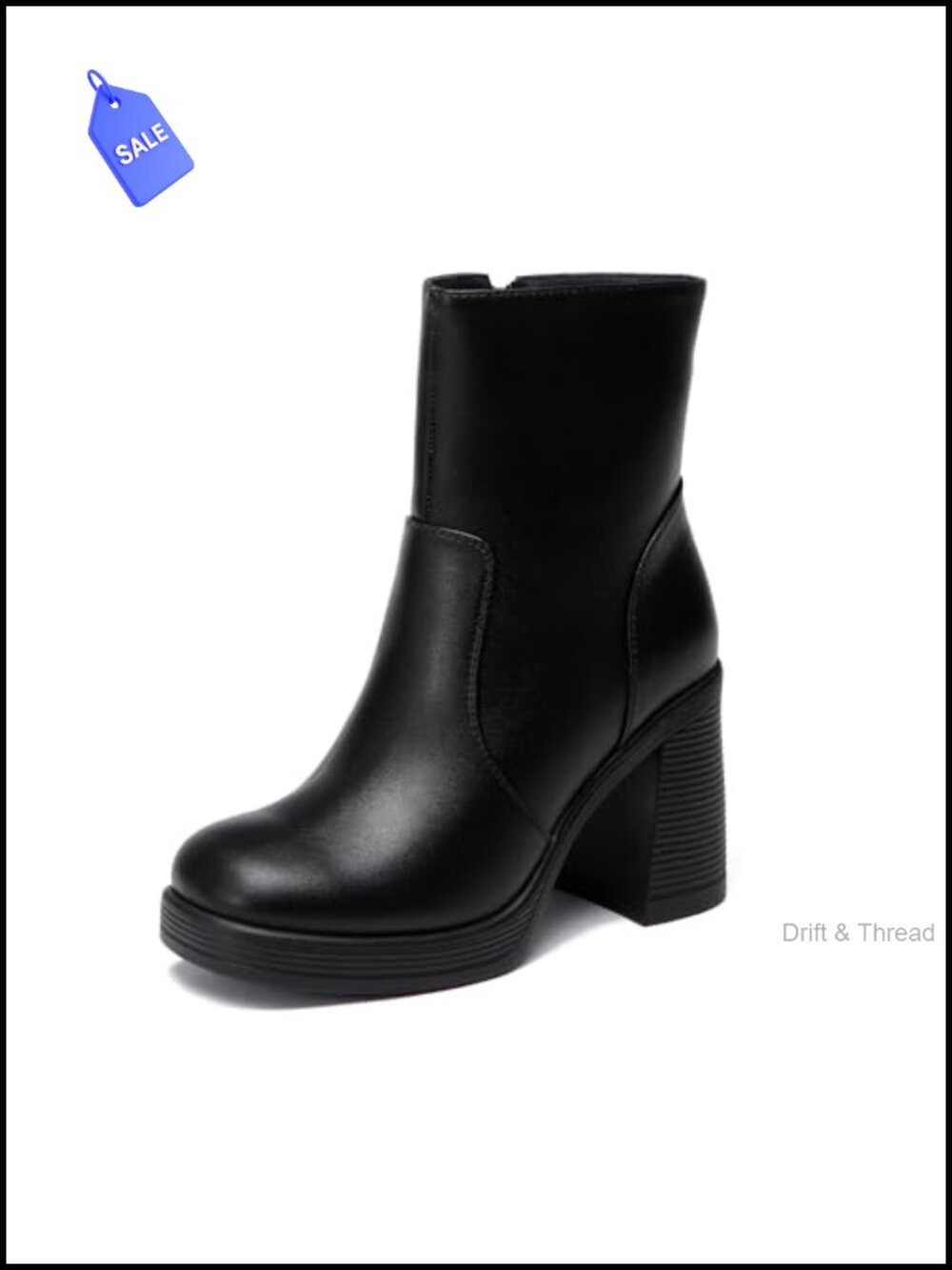 Platform Gogo Ankle Boots Square Toe Block Heel Zip